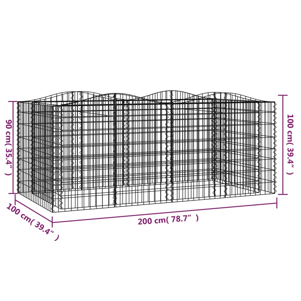 Gabbione ad Arco con Letto Rialzato 200x100x100cm Ferro Zincato - homemem39