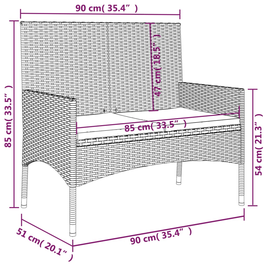 Panca da Giardino a 2 Posti con Cuscini in Polyrattan Marrone - homemem39