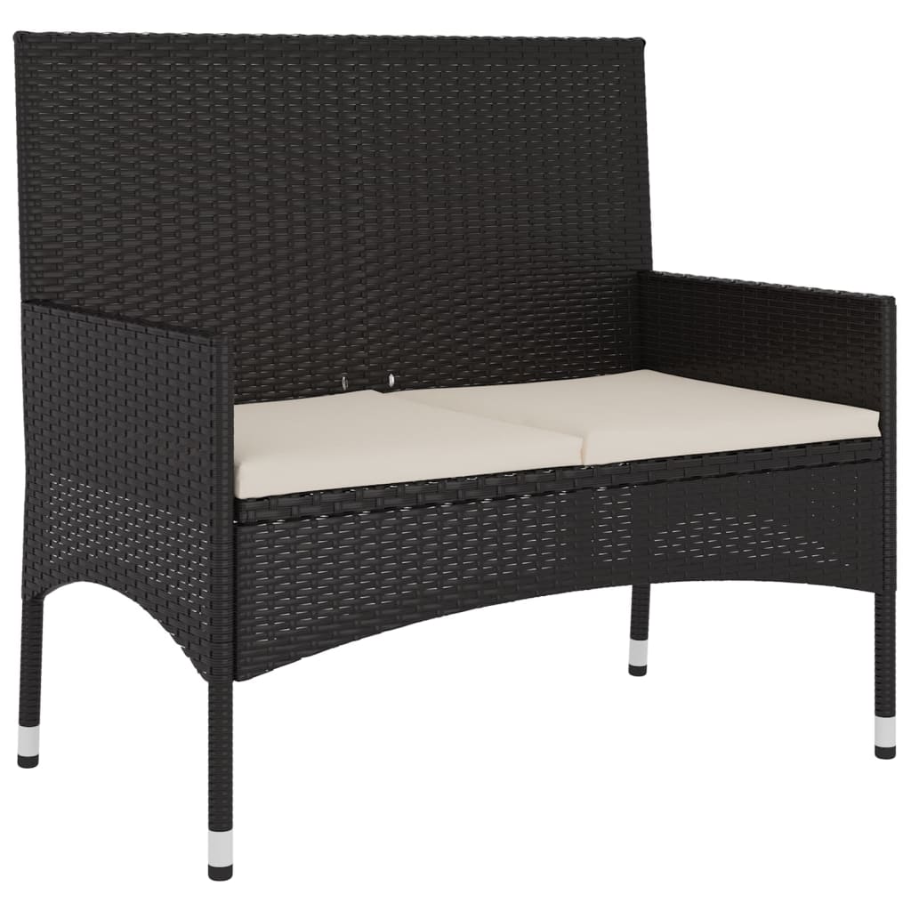 Panca da Giardino a 2 Posti con Cuscini in Polyrattan Nero - homemem39