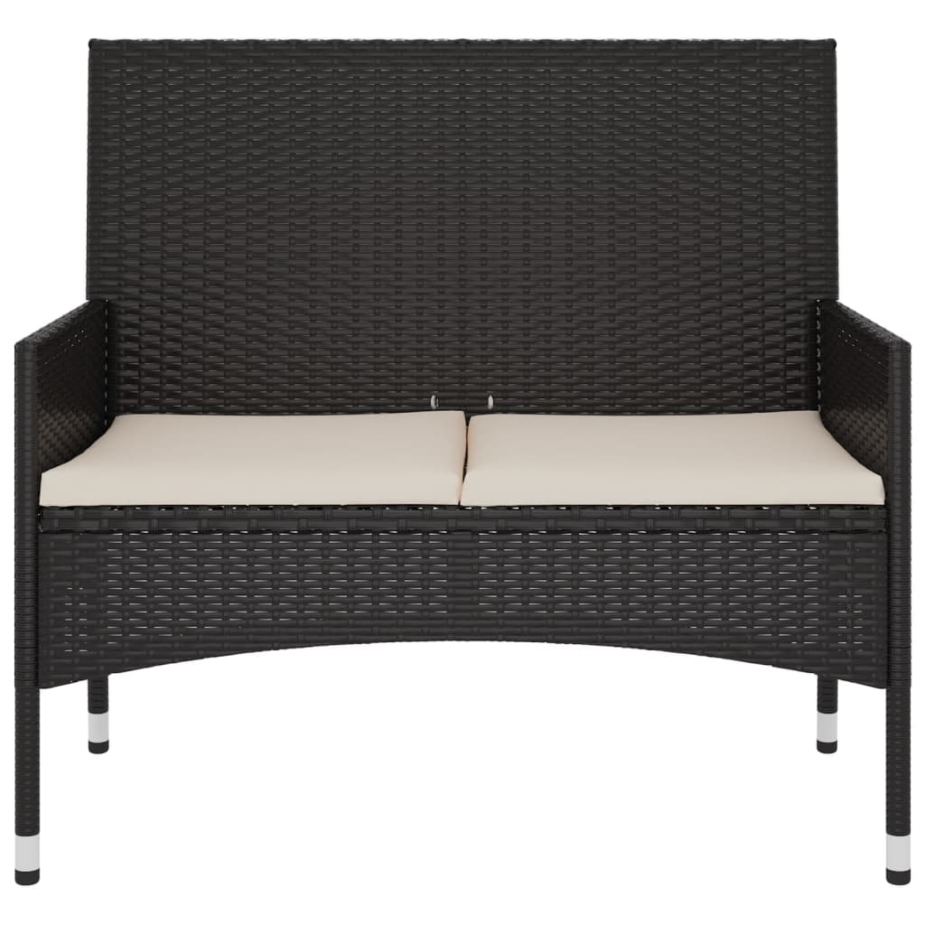 Panca da Giardino a 2 Posti con Cuscini in Polyrattan Nero - homemem39