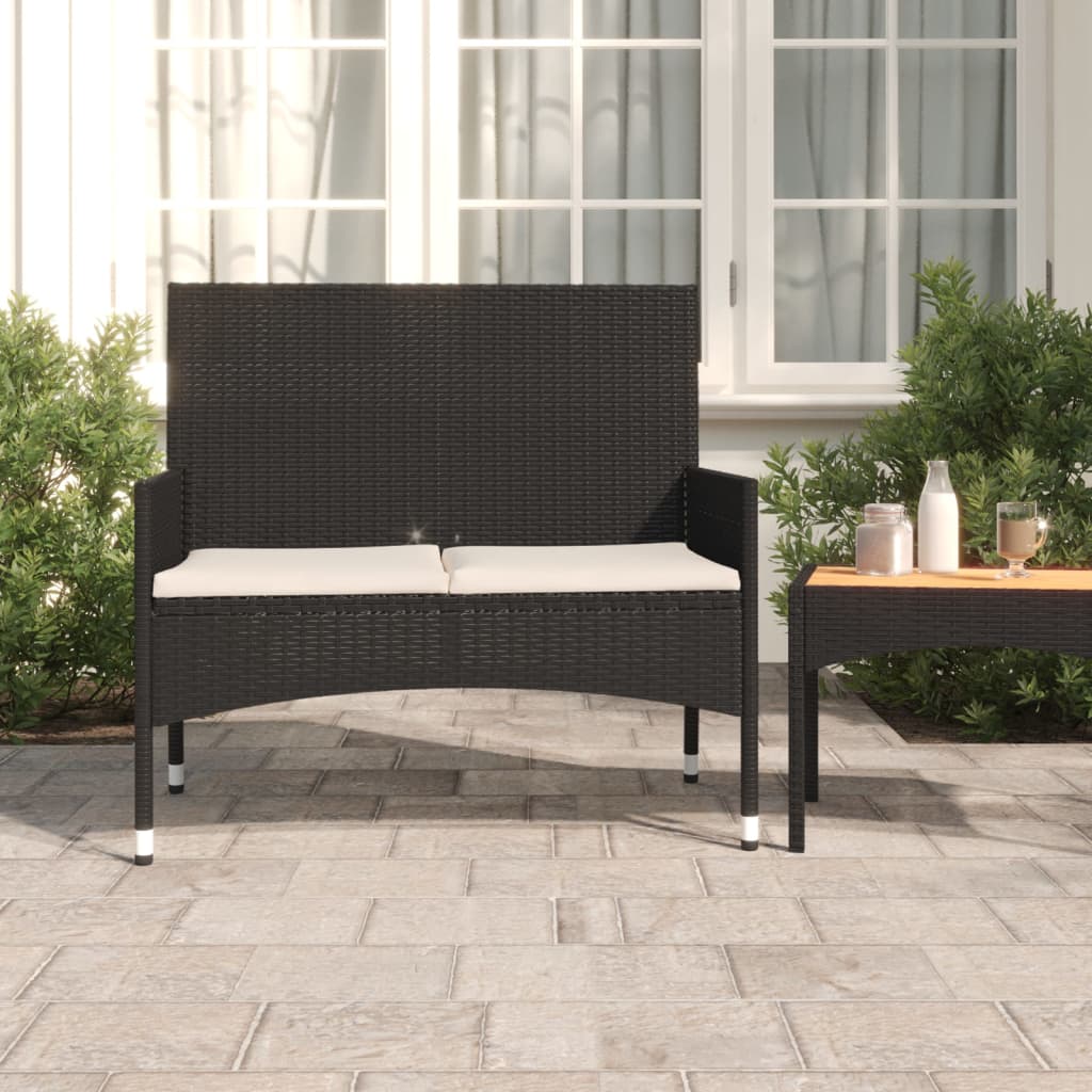 Panca da Giardino a 2 Posti con Cuscini in Polyrattan Nero - homemem39