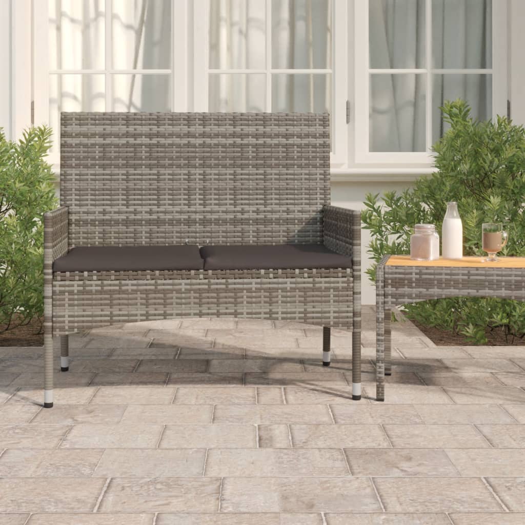 Panca da Giardino a 2 Posti con Cuscini in Polyrattan Grigio - homemem39