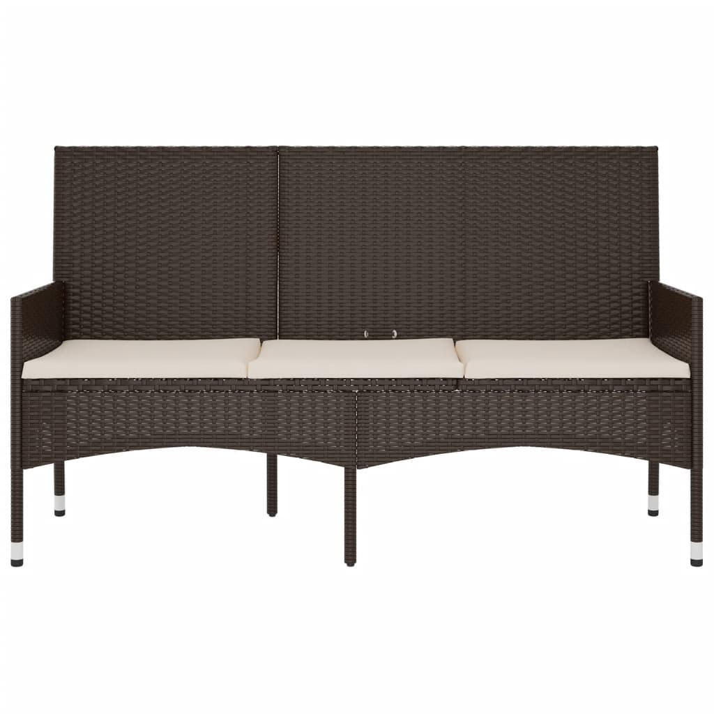 Panca da Giardino a 3 Posti con Cuscini in Polyrattan Marrone - homemem39