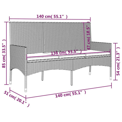 Panca da Giardino a 3 Posti con Cuscini in Polyrattan Marrone - homemem39