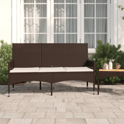 Panca da Giardino a 3 Posti con Cuscini in Polyrattan Marrone - homemem39