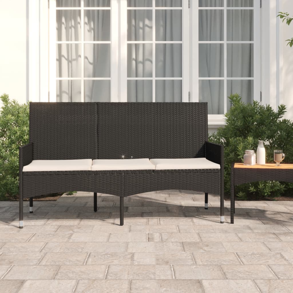 Panca da Giardino a 3 Posti con Cuscini in Polyrattan Nero - homemem39