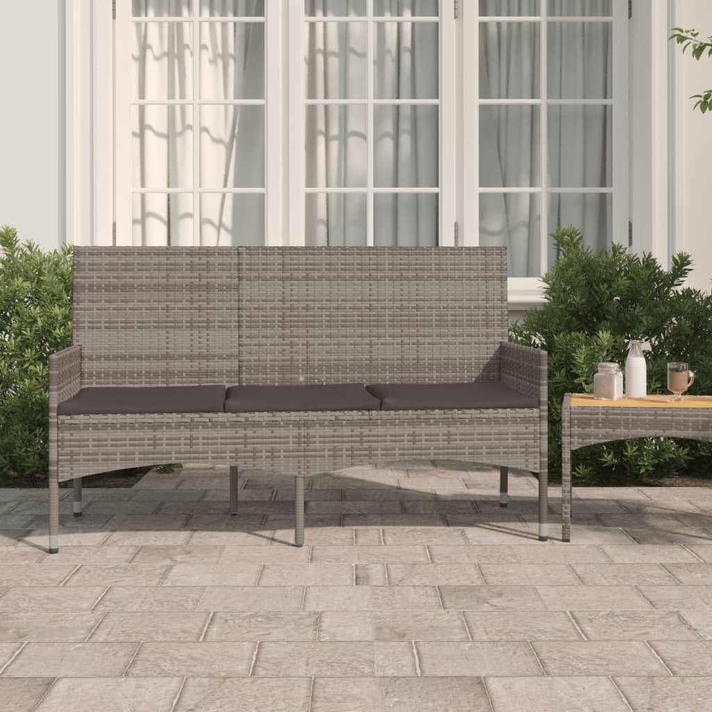 Panca da Giardino a 3 Posti con Cuscini in Polyrattan Grigio - homemem39