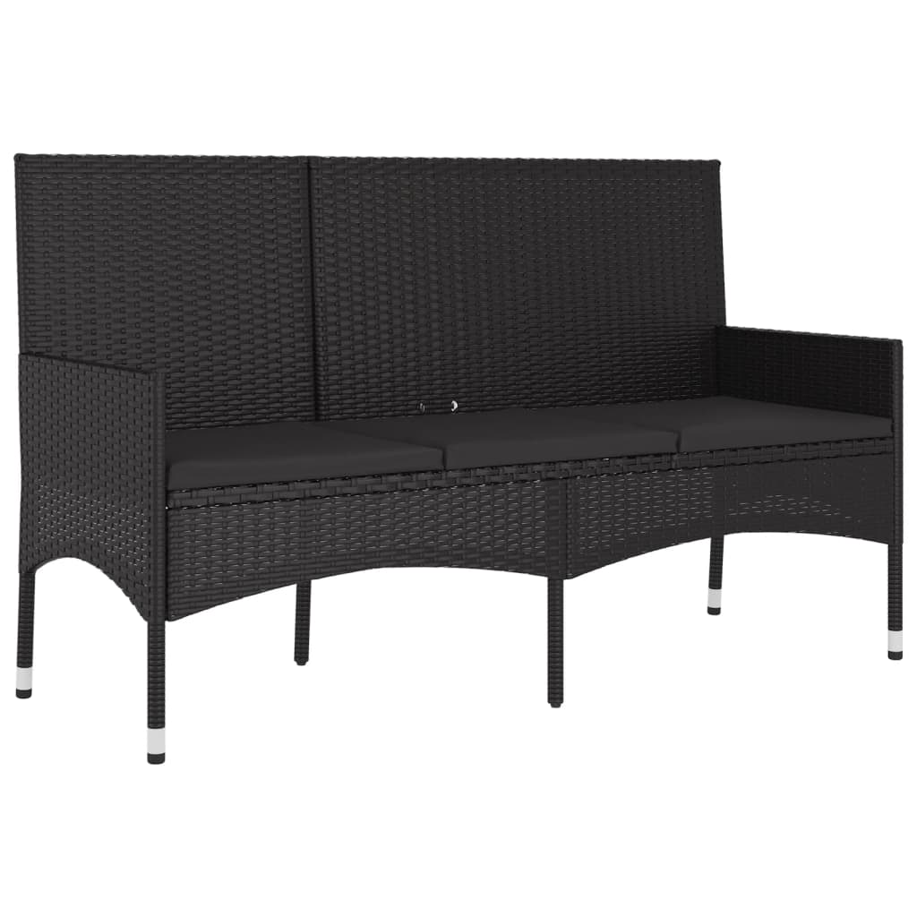 Panca da Giardino a 3 Posti con Cuscini in Polyrattan Nero - homemem39