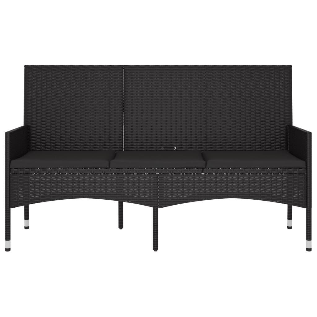 Panca da Giardino a 3 Posti con Cuscini in Polyrattan Nero - homemem39