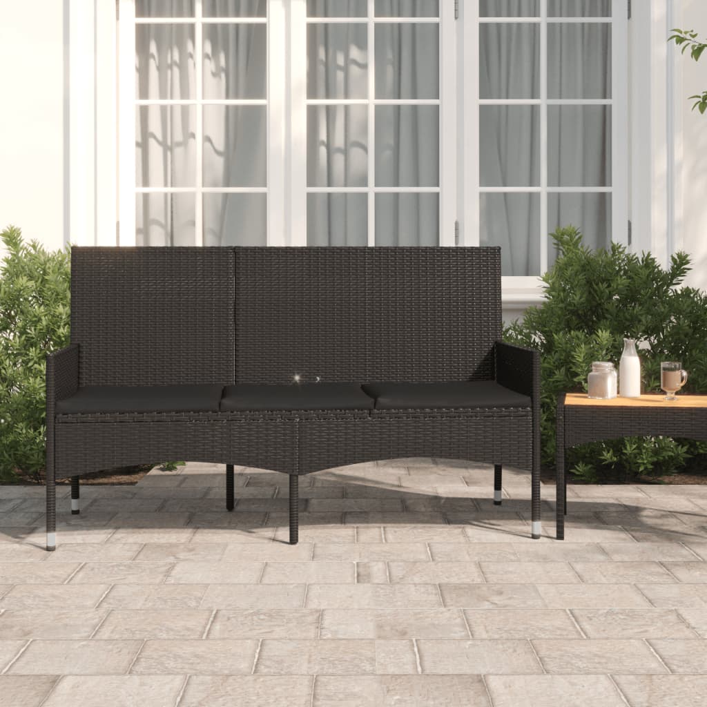 Panca da Giardino a 3 Posti con Cuscini in Polyrattan Nero - homemem39