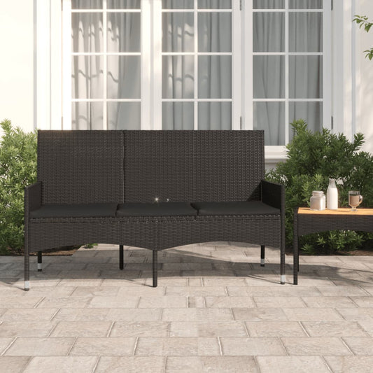 Panca da Giardino a 3 Posti con Cuscini in Polyrattan Nero - homemem39