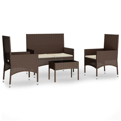 Set Mobili da Giardino 4 pz con Cuscini in Polyrattan Marrone - homemem39