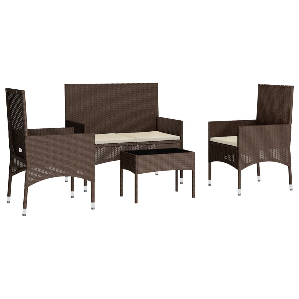 Set Mobili da Giardino 4 pz con Cuscini in Polyrattan Marrone - homemem39