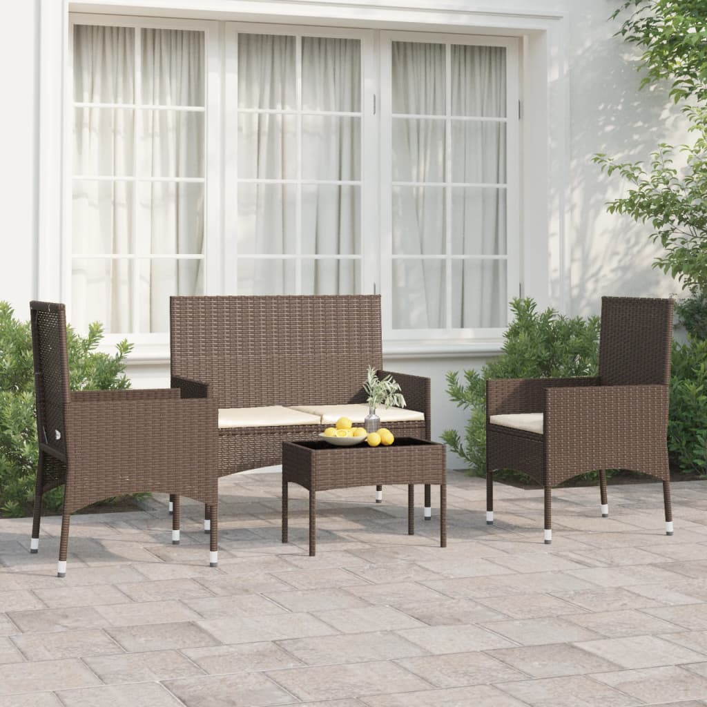 Set Mobili da Giardino 4 pz con Cuscini in Polyrattan Marrone - homemem39