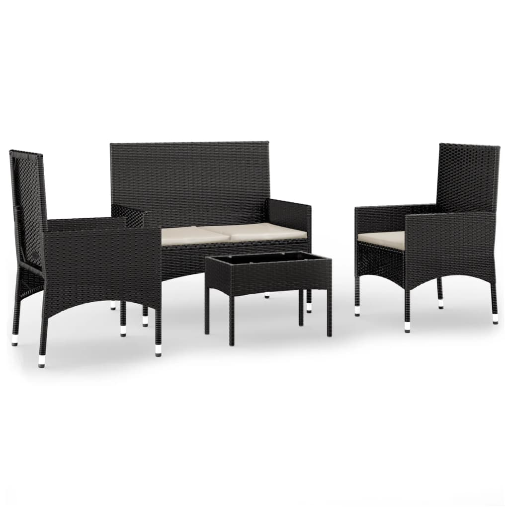 Set Divani da Giardino 4 pz con Cuscini Nero in Polyrattan - homemem39