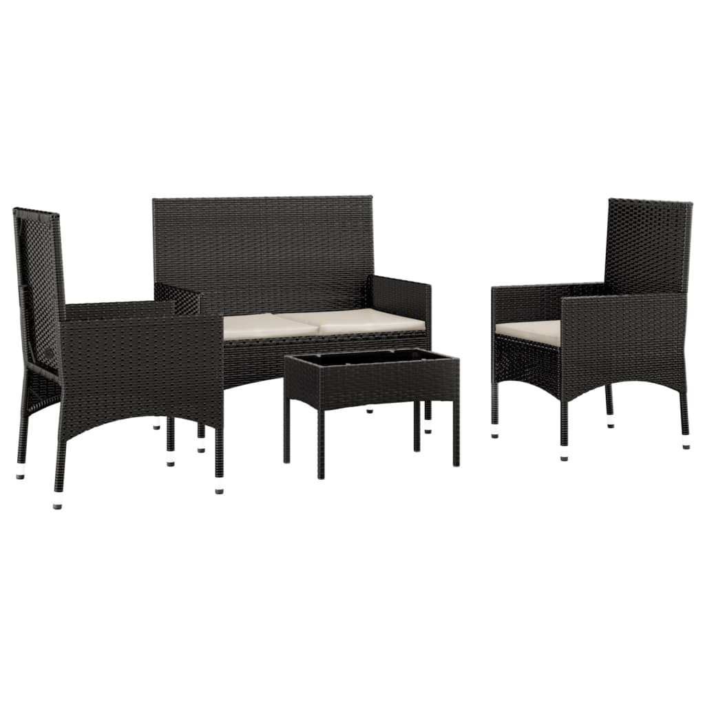 Set Divani da Giardino 4 pz con Cuscini Nero in Polyrattan - homemem39