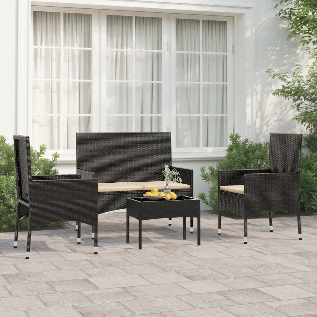 Set Divani da Giardino 4 pz con Cuscini Nero in Polyrattan - homemem39