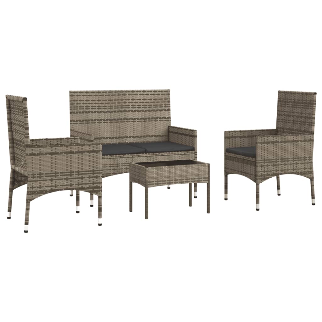 Set Divani da Giardino 4 pz con Cuscini in Polyrattan Grigio - homemem39