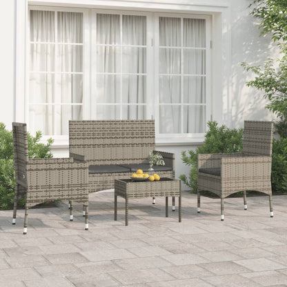 Set Divani da Giardino 4 pz con Cuscini in Polyrattan Grigio - homemem39