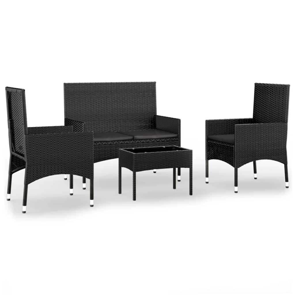 Set Divani da Giardino 4 pz con Cuscini Nero in Polyrattan - homemem39