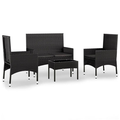 Set Divani da Giardino 4 pz con Cuscini Nero in Polyrattan - homemem39