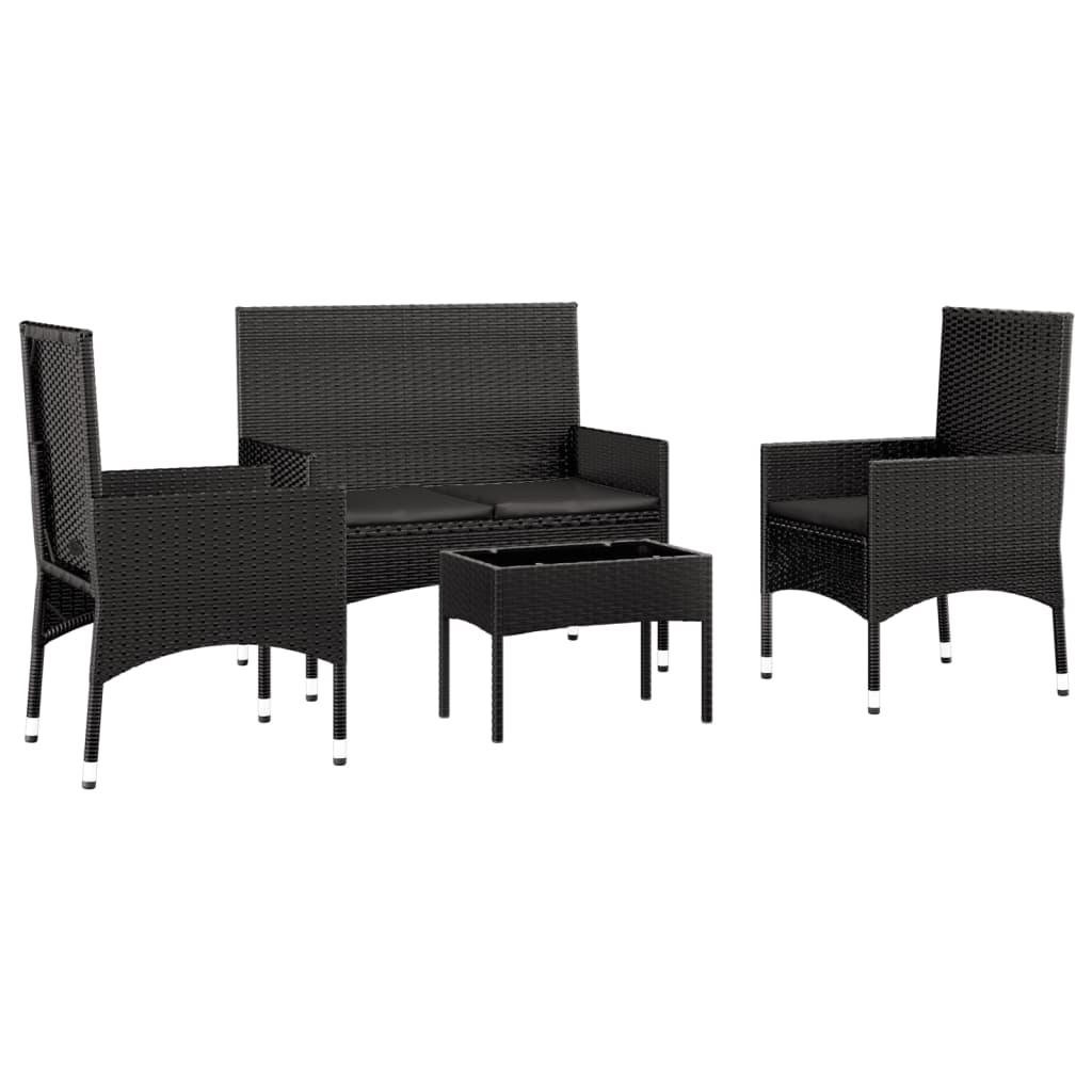 Set Divani da Giardino 4 pz con Cuscini Nero in Polyrattan - homemem39