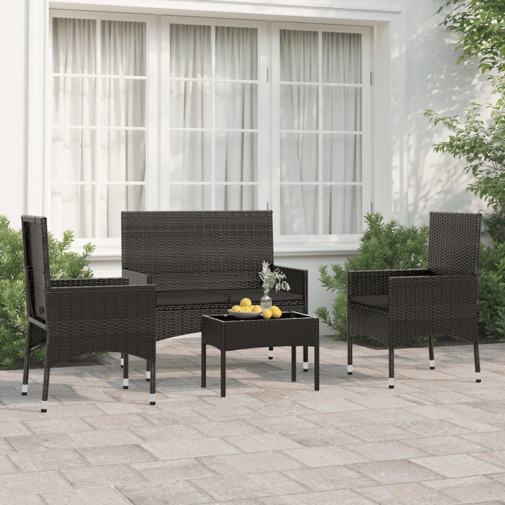 Set Divani da Giardino 4 pz con Cuscini Nero in Polyrattan - homemem39