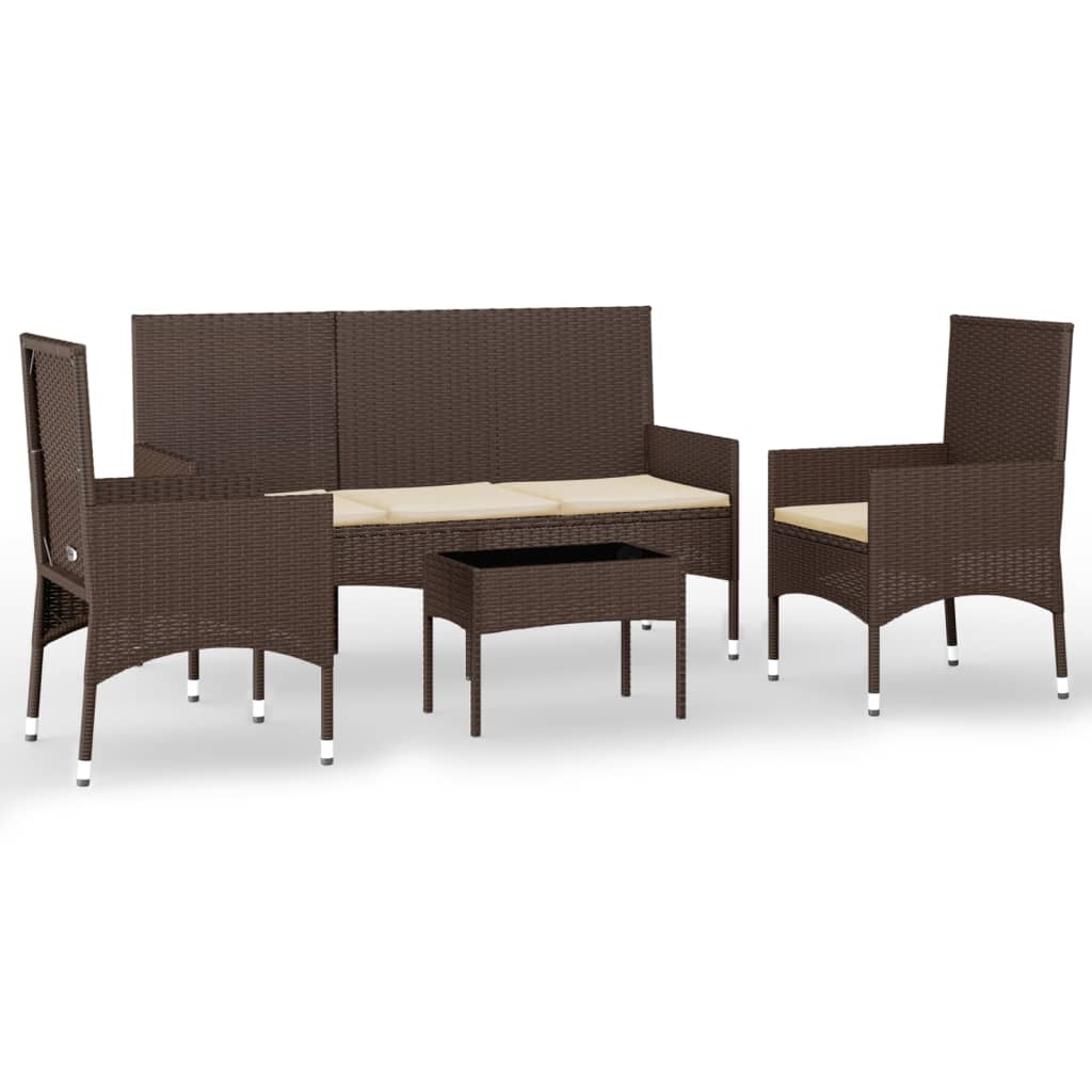 Set Mobili da Giardino 4 pz con Cuscini in Polyrattan Marrone - homemem39