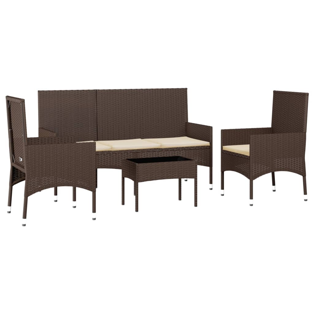 Set Mobili da Giardino 4 pz con Cuscini in Polyrattan Marrone - homemem39