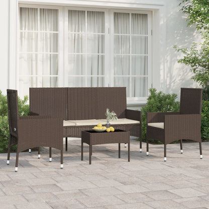 Set Mobili da Giardino 4 pz con Cuscini in Polyrattan Marrone - homemem39