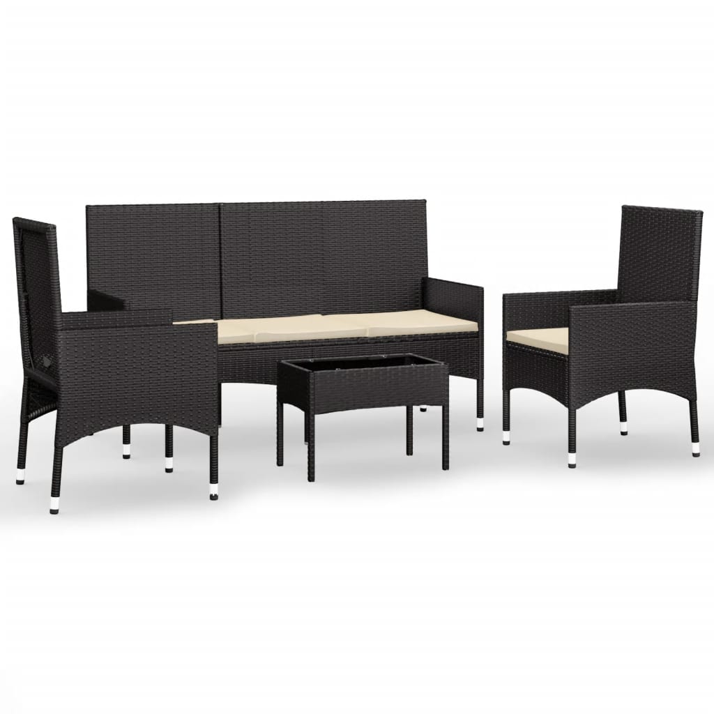 Set Divani da Giardino 4 pz con Cuscini Nero in Polyrattan - homemem39