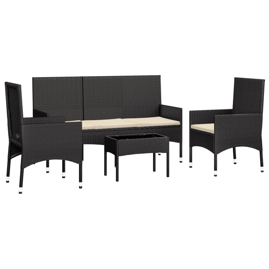 Set Divani da Giardino 4 pz con Cuscini Nero in Polyrattan - homemem39