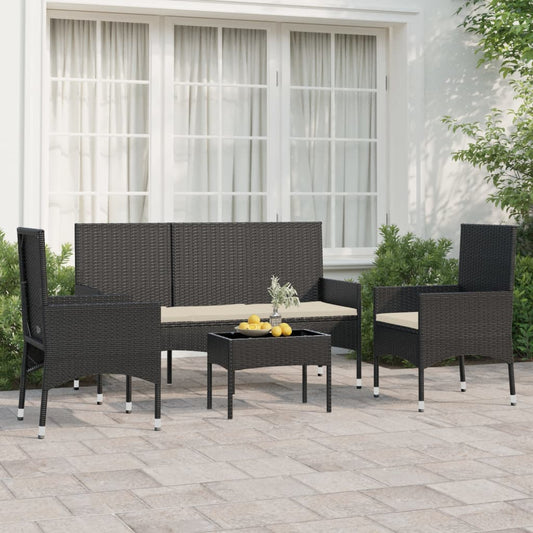 Set Divani da Giardino 4 pz con Cuscini Nero in Polyrattan - homemem39