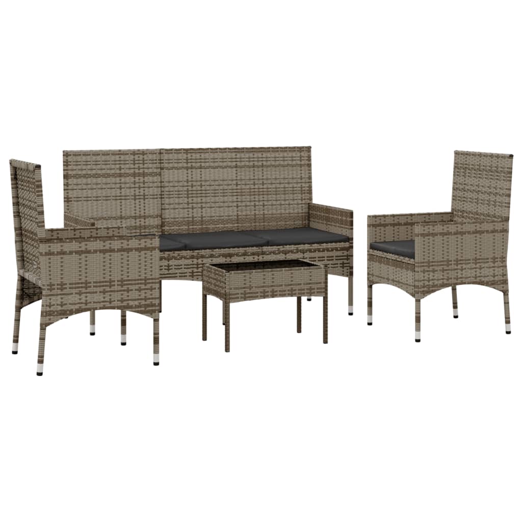 Set Divani da Giardino 4 pz con Cuscini in Polyrattan Grigio - homemem39