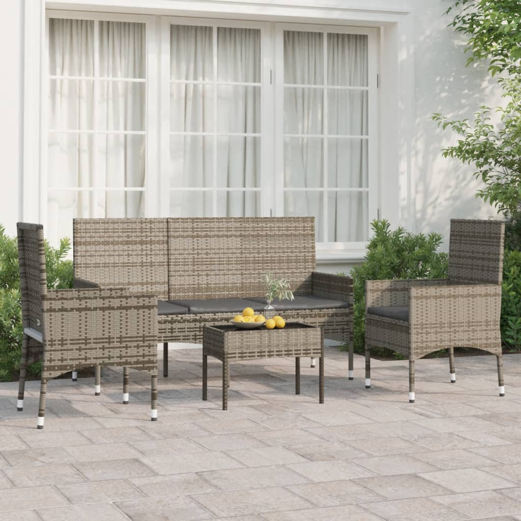 Set Divani da Giardino 4 pz con Cuscini in Polyrattan Grigio - homemem39