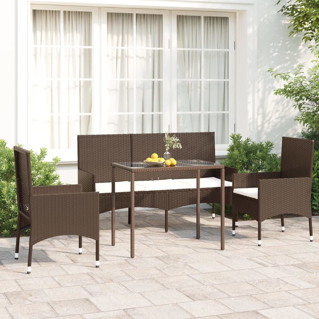 Set Mobili da Giardino 4 pz con Cuscini in Polyrattan Marrone - homemem39