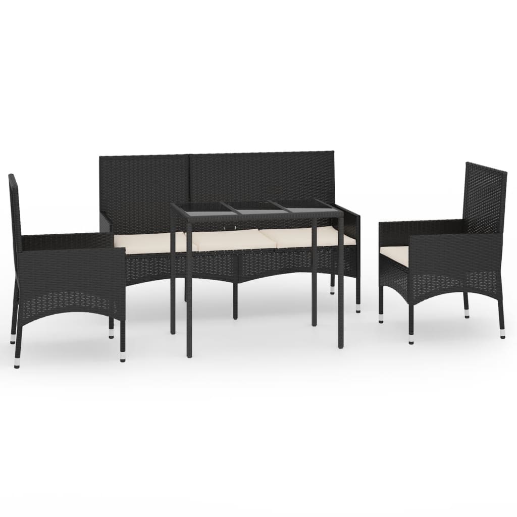 Set Divani da Giardino 4 pz con Cuscini Nero in Polyrattan - homemem39