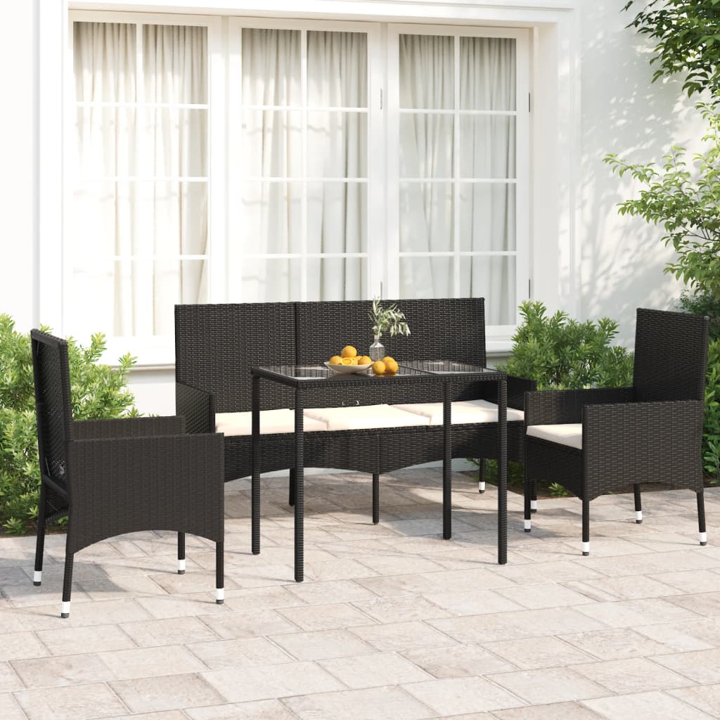 Set Divani da Giardino 4 pz con Cuscini Nero in Polyrattan - homemem39