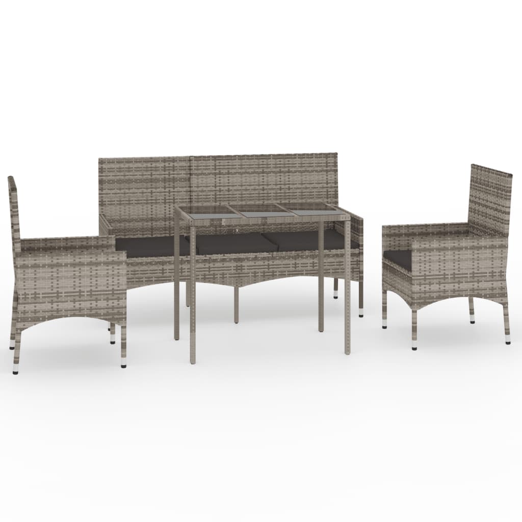 Set Divani da Giardino 4 pz con Cuscini in Polyrattan Grigio - homemem39