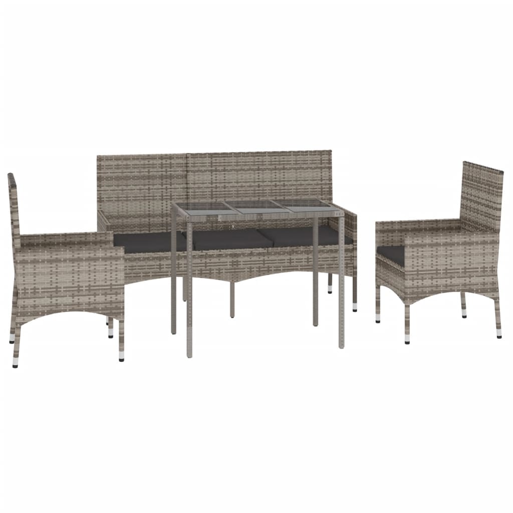 Set Divani da Giardino 4 pz con Cuscini in Polyrattan Grigio - homemem39