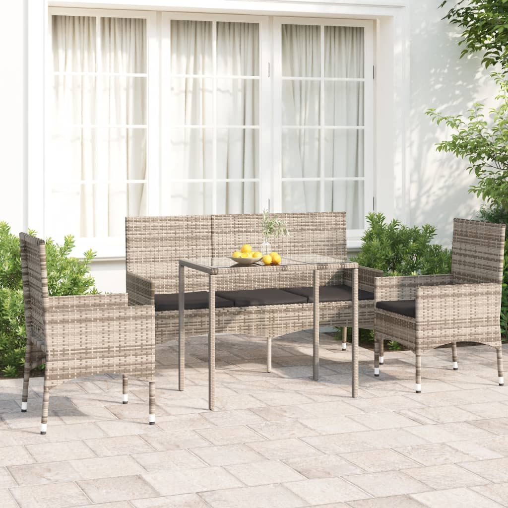 Set Divani da Giardino 4 pz con Cuscini in Polyrattan Grigio - homemem39