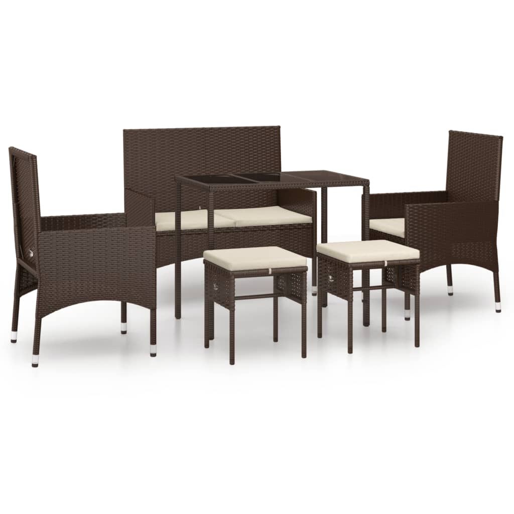 Set Mobili da Giardino 6pz con Cuscini in Polyrattan Marrone - homemem39