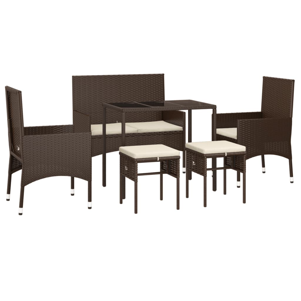 Set Mobili da Giardino 6pz con Cuscini in Polyrattan Marrone - homemem39