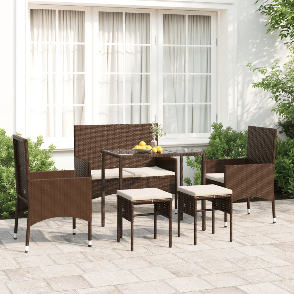 Set Mobili da Giardino 6pz con Cuscini in Polyrattan Marrone - homemem39