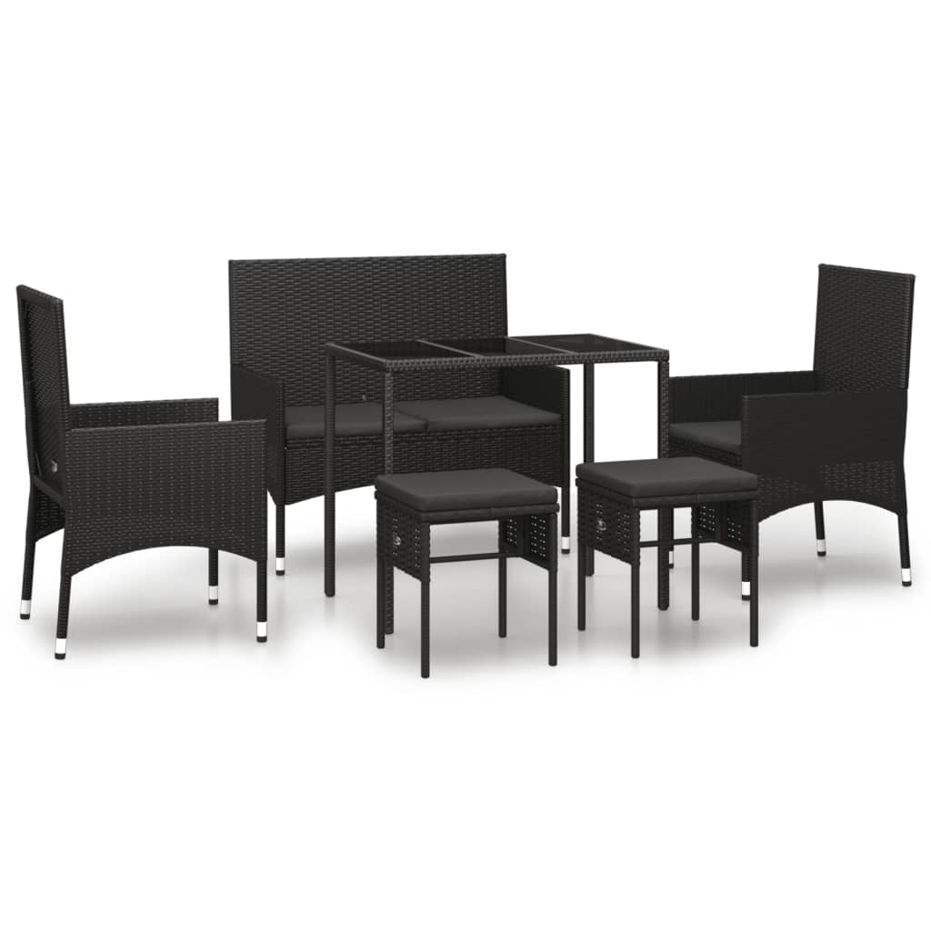 Set Mobili da Giardino 6 pz con Cuscini in Polyrattan Nero - homemem39