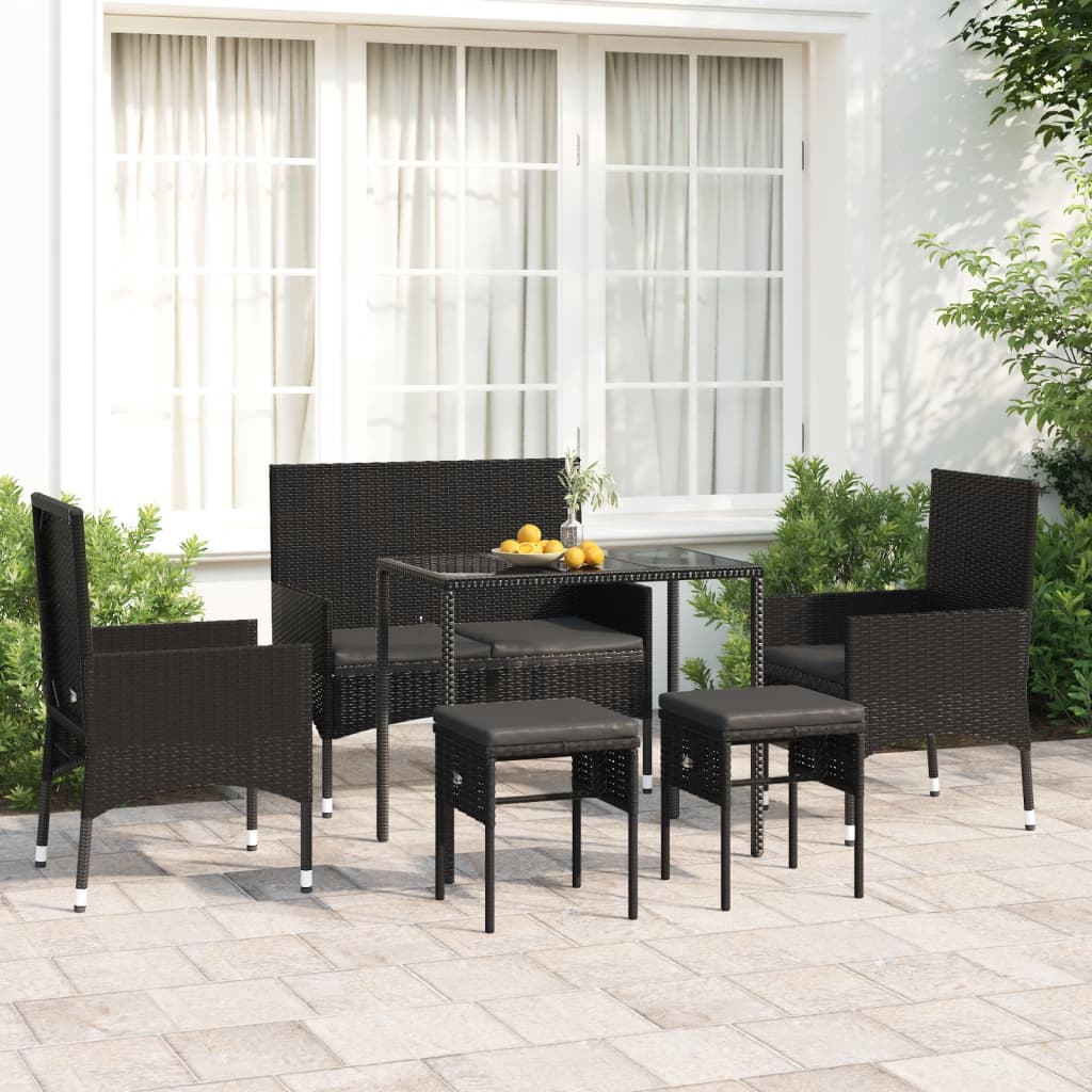 Set Mobili da Giardino 6 pz con Cuscini in Polyrattan Nero - homemem39