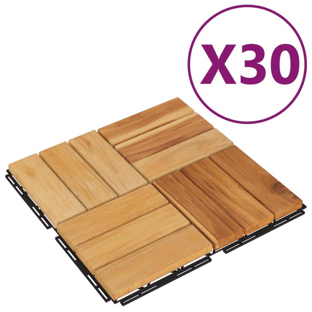 Piastrelle per Esterni 30pz 30x30 cm Legno Massello di Teak - homemem39