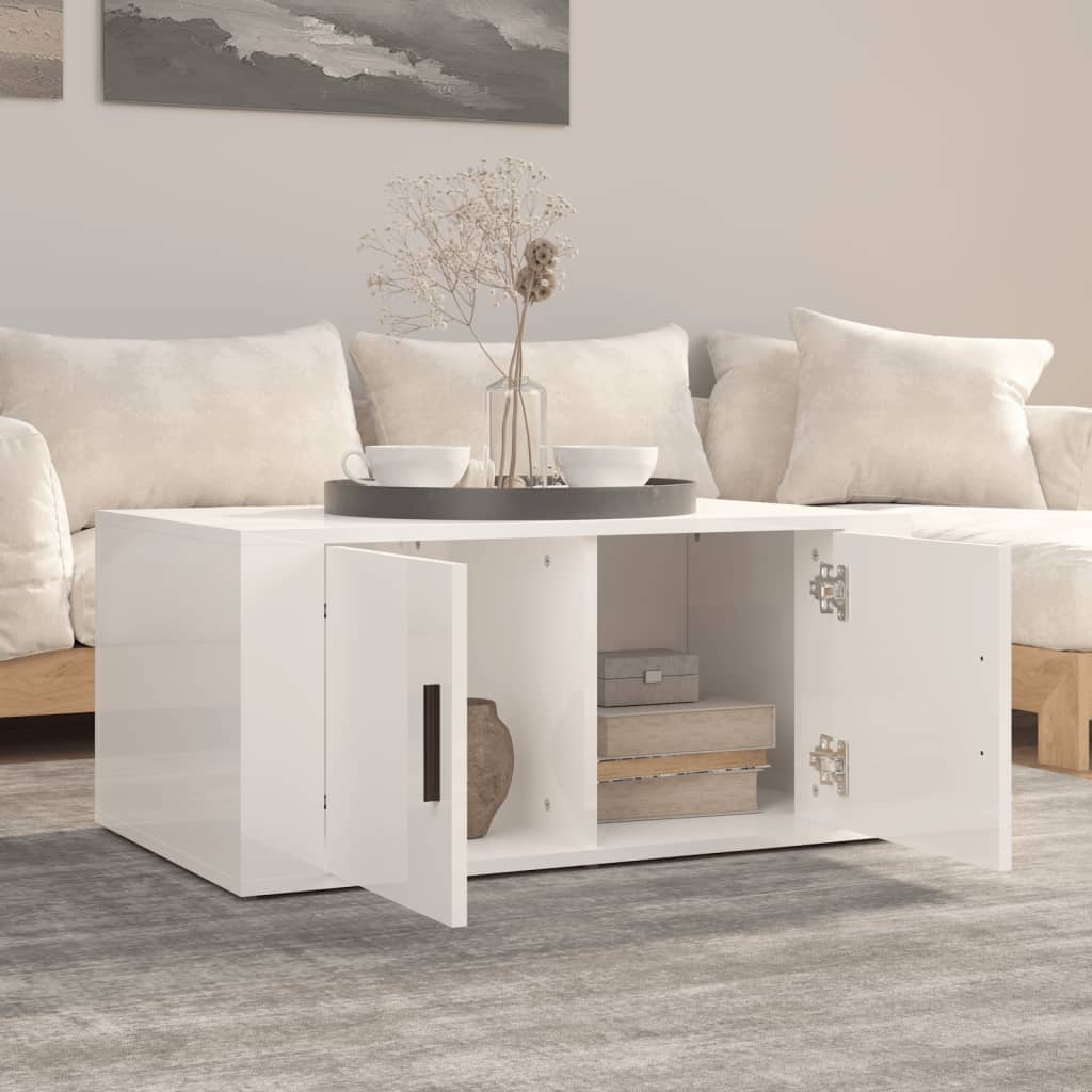 Tavolino da Salotto Bianco Lucido 80x50x36cm Legno Multistrato - homemem39