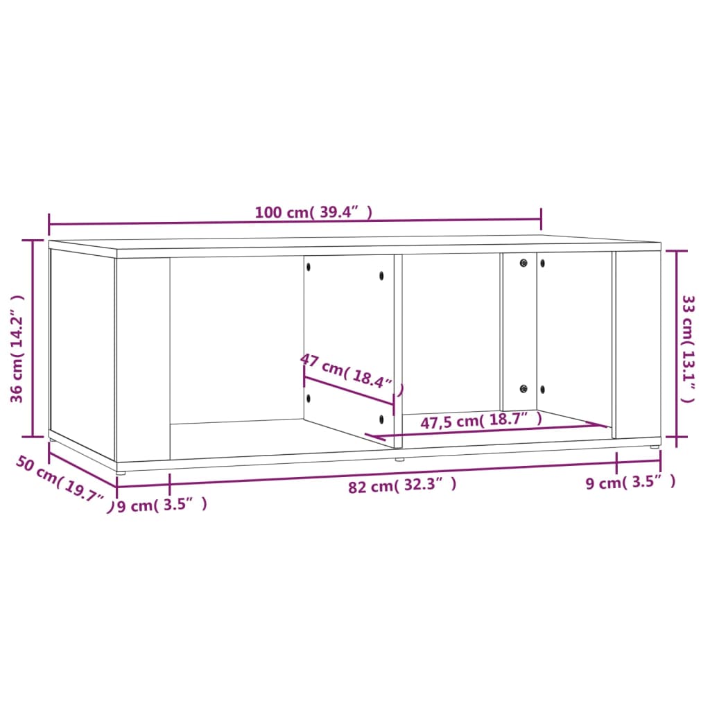 Tavolino da Salotto Nero 100x50x36 cm in Legno Multistrato - homemem39