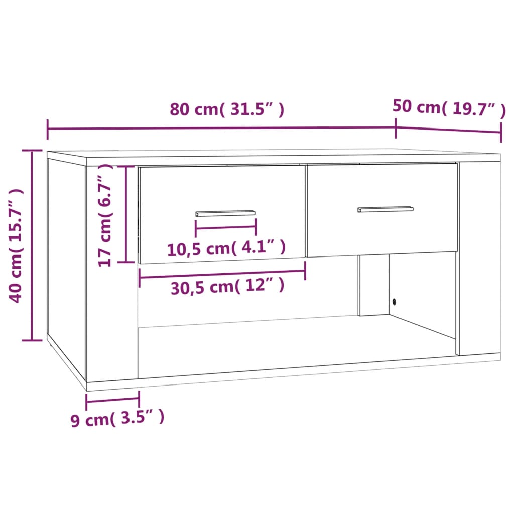 Tavolino da Salotto Nero 80x50x40 cm in Legno Multistrato - homemem39